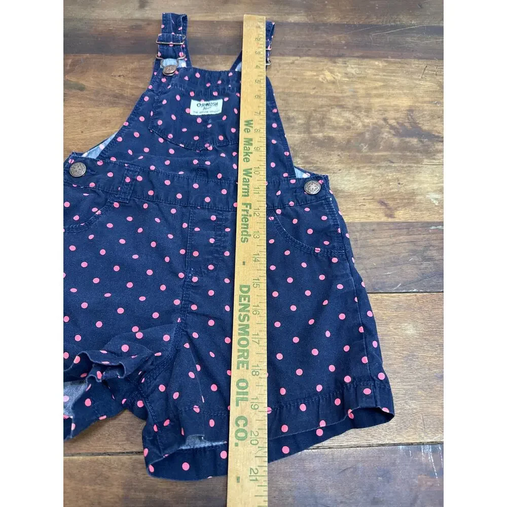 OshKosh B'Gosh Blue & Pink Polka Dot Bib Shorts Shortalls Vestbak Girls Size 4T